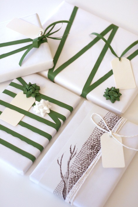 A small collection of my favorite gift wrapping ideas including this gorgeous green ribbon by Chez Larsson.